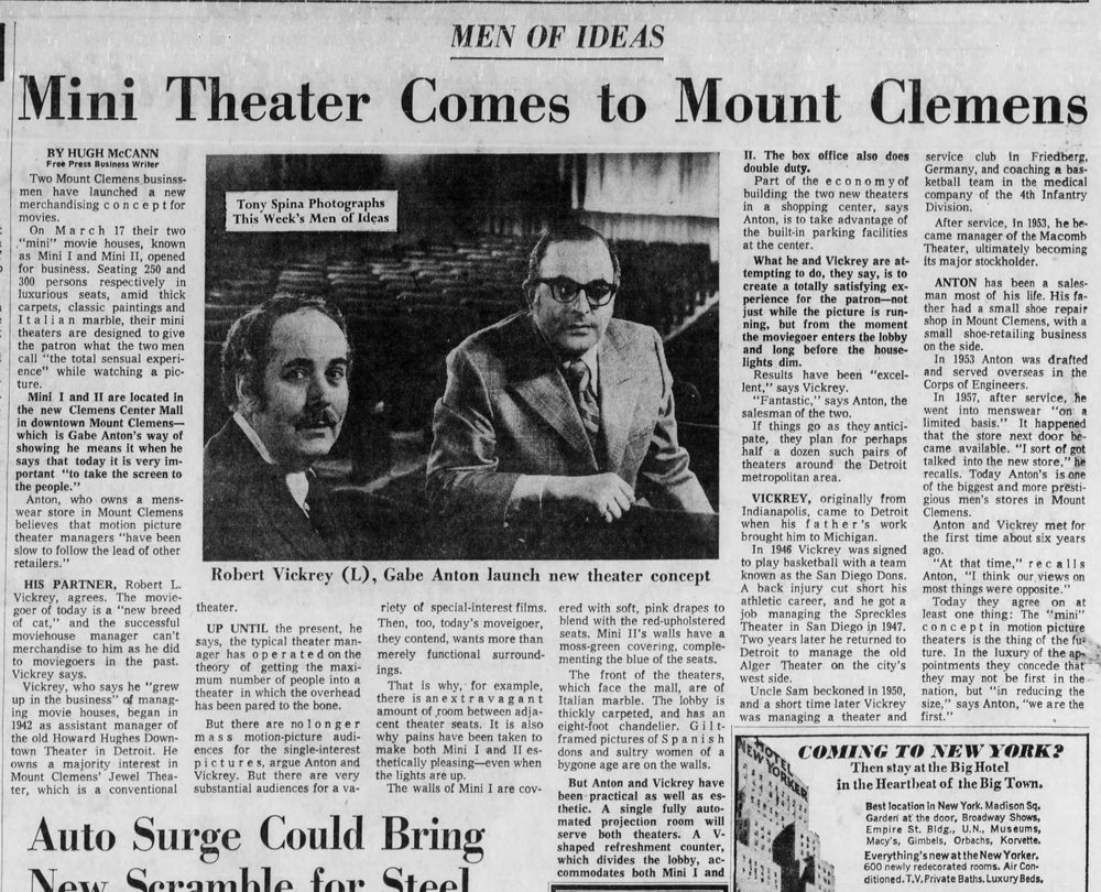 Mini Theatre 1&2 - March 29 1971 Article (newer photo)